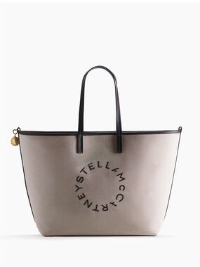 Canvas Tote Bag in Beige and Cream - Women's Everyday Shoulder Tote